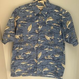Campia Moda Hawaiian Shirt Blue Fish Print Men’s Large Cotton